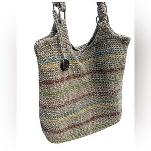 THE SAK VOYAGER CROCHET STRIPED BELLE SHOULDER TOTE BAG PURSE WITH CHARM